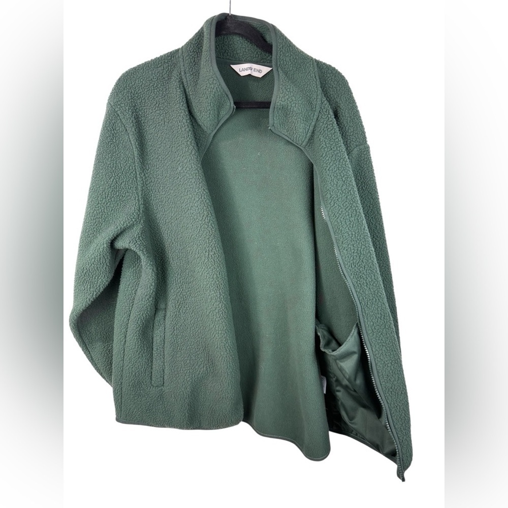 Lands' End women’s Cozy Sherpa Fleece green zip up jacket. Size large 14-16. - Picture 3 of 6